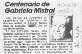 Centenario de Gabriela Mistral  [artículo].