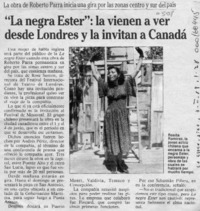 "La Negra Ester", la vienen a ver desde Londres y la invitan a Canadá  [artículo].