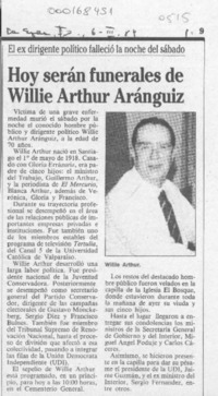 Hoy serán funerales de Willie Arthur Aránguiz  [artículo].