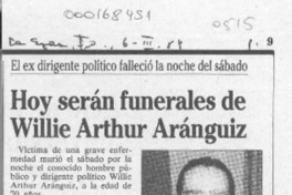 Hoy serán funerales de Willie Arthur Aránguiz  [artículo].