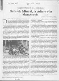 Gabriela Mistral, la cultura y la democracia  [artículo] Gonzalo Martner García.