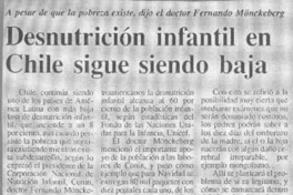 Desnutrición infantil en Chile sigue siendo baja  [artículo].