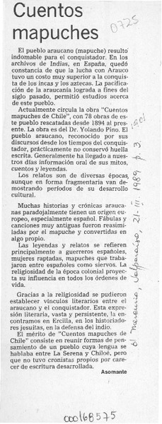 Cuentos mapuches  [artículo] Asomante.