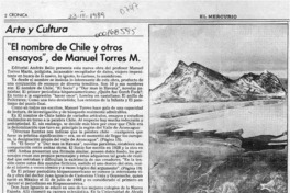 "El nombre de Chile y otros ensayos", de Manuel Torres M.  [artículo] Isabel Barrientos Díaz.