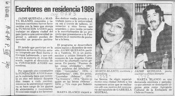 Escritores en residencia 1989  [artículo].