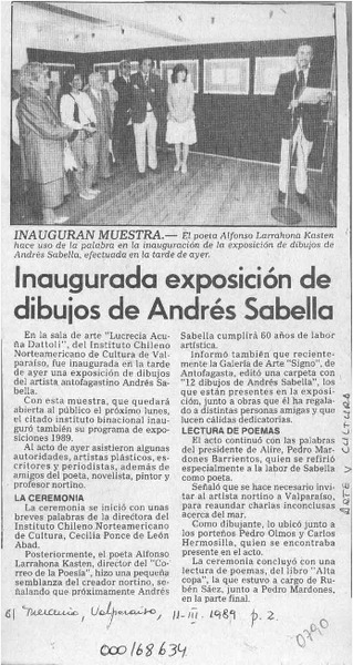 Inaugurada exposición de dibujos de Andrés Sabella  [artículo].
