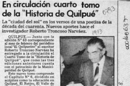 En circulación cuarto tomo de la "Historia de Quilpué"  [artículo].