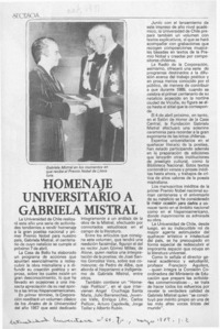 Homenaje universitario a Gabriela Mistral  [artículo].