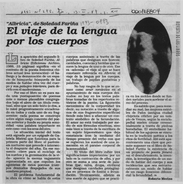 El viaje de la lengua por los cuerpos  [artículo] Roberto Merino.