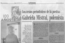 Los textos periodísticos de la poetisa, Gabriela Mistral, polemista