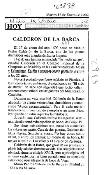 Calderón de la Barca  [artículo].