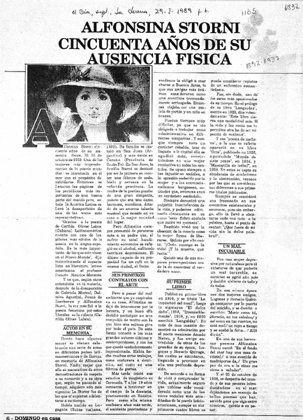Alfonsina Storni cincuenta años de su ausencia física  [artículo].
