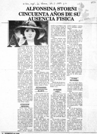 Alfonsina Storni cincuenta años de su ausencia física  [artículo].