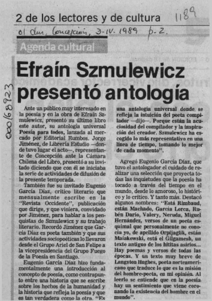 Efraín Szmulewicz presentó antología  [artículo].
