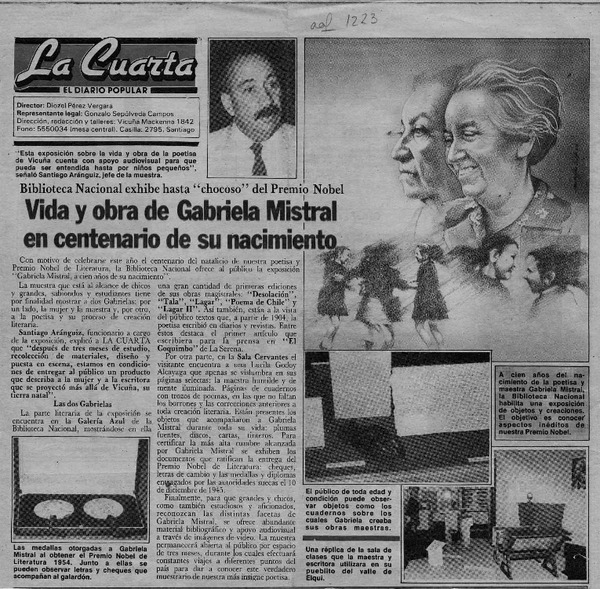 Vida y obra de Gabriela Mistral en centenario de su nacimiento