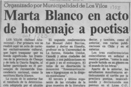 Marta Blanco en acto de homenaje a poetisa  [artículo] Samuel Altamirano.