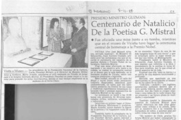 Centenario de natalicio de la poetisa G. Mistral  [artículo] José Manuel Alvarez.