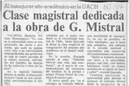 Clase magistral dedicada a la obra de G. Mistral  [artículo] Roberto Poblete Montenegro.