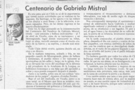 Centenario de Gabriela Mistral  [artículo] Mario Arnello Romo.