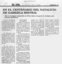 En el centenario del natalicio de Gabriela Mistral  [artículo].
