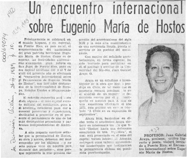 Un Encuentro internacional sobre Eugenio María de Hostos  [artículo].