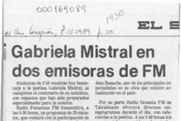 Gabriela Mistral en dos emisoras de FM  [artículo].