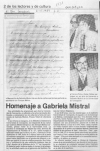 Homenaje a Gabriela Mistral  [artículo].
