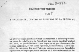Finalidad del Centro de Estudios de la Prensa  [artículo] Jaime Martínez Williams.