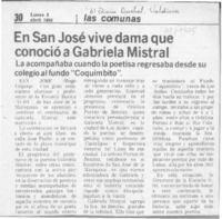 En San José vive dama que conoció a Gabriela Mistral  [artículo] Hugo Urquejo.