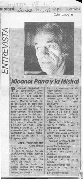 Nicanor Parra y la Mistral  [artículo].