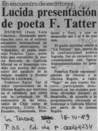 Lucida presentación de poeta F. Tatter  [artículo] Juan Lara Cancino.