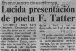 Lucida presentación de poeta F. Tatter  [artículo] Juan Lara Cancino.
