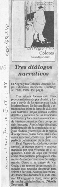 Tres diálogos narrativos  [artículo] Nicolás Zourcas.