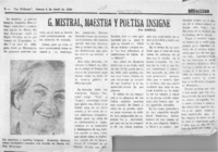 G. Mistral, maestra y poetisa insigne  [artículo] Joheal.