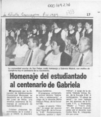 Homenaje del estudiantado al centenario de Gabriela  [artículo].