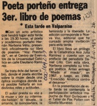 Poeta porteño entrega 3er. libro de poemas  [artículo].