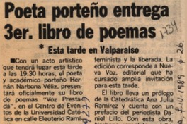 Poeta porteño entrega 3er. libro de poemas  [artículo].