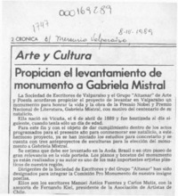 Propician el levantamiento de monumento a Gabriela Mistral  [artículo].