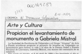 Propician el levantamiento de monumento a Gabriela Mistral  [artículo].