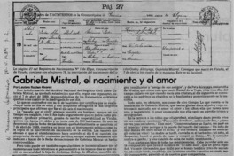 Gabriela Mistral, el nacimiento y el amor  [artículo] Lautaro Robles Alvarez.