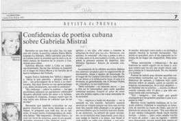 Confidencias de poetisa cubana sobre Gabriela Mistral  [artículo].