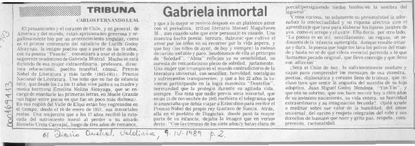 Gabriela inmortal  [artículo] Carlos Fernando Leal.