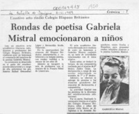 Rondas de poetisa Gabriela Mistral emocionaron a niños  [artículo].