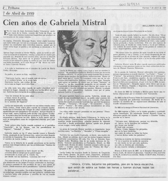 Cien años de Gabriela Mistral