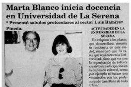 Marta Blanco inicia docencia en Universidad de La Serena