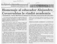 Homenaje al educador Alejandro Covarrubias le rindió academia  [artículo].