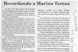 Recordando a Marina Teresa  [artículo] Carlos Alberto.