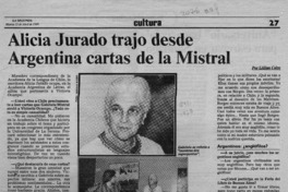 Alicia Jurado trajo desde Argentina cartas de la Mistral