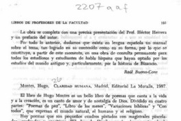 Montes, Hugo, "Claridad humana"  [artículo] María Teresa Lira.
