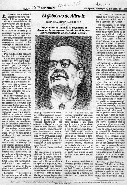 EL gobierno de Allende  [artículo] Genaro Arriagada Herrera.